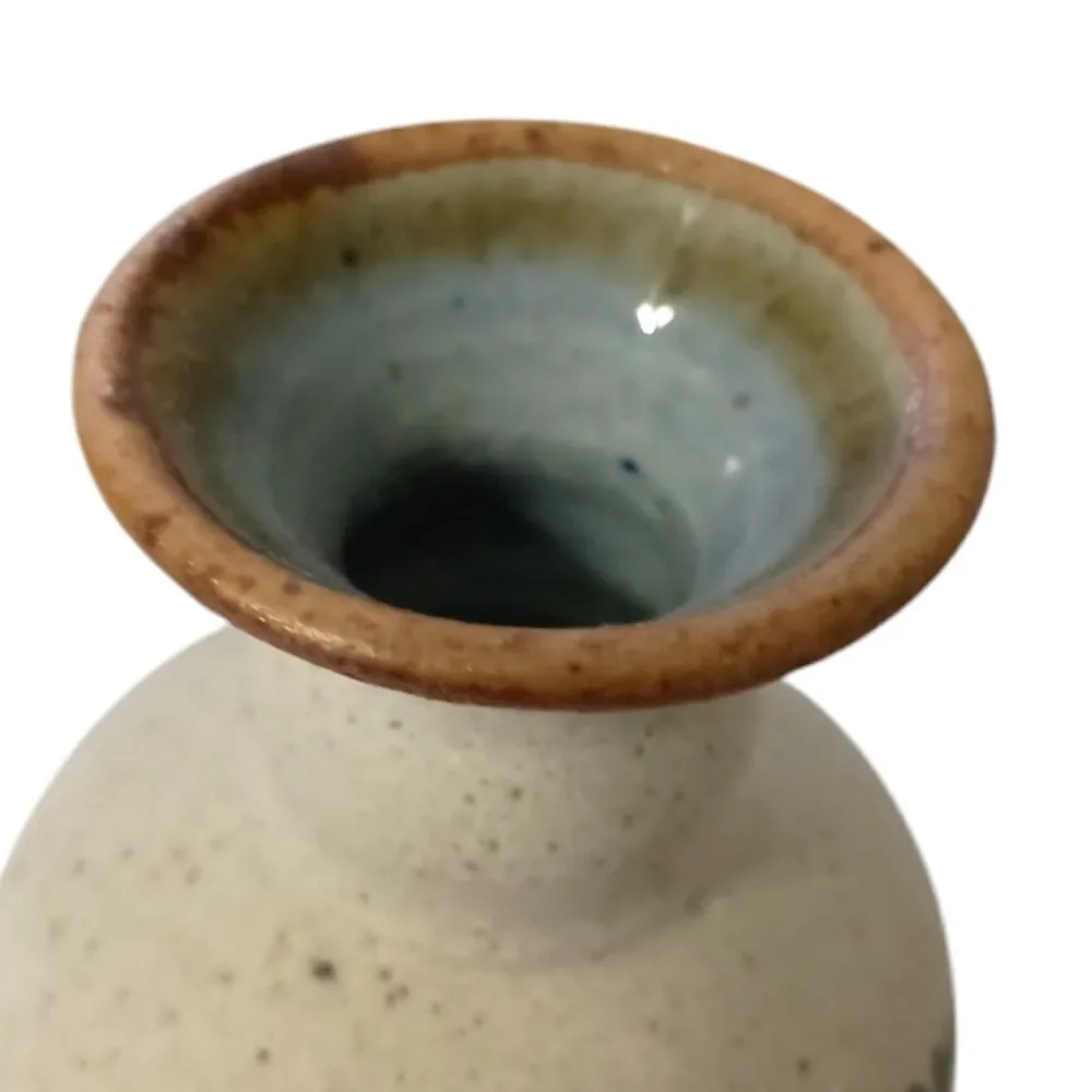 Tonala Pottery Bud Vase MINI Mexico Floral Sandstone Handpainted Signed Western.